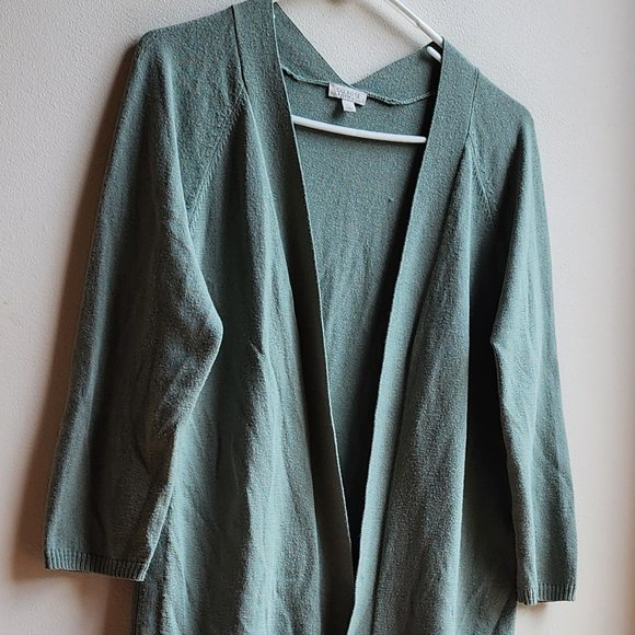Talbots Celadon Green Open Cardigan Size Petite Medium - Picture 2 of 11